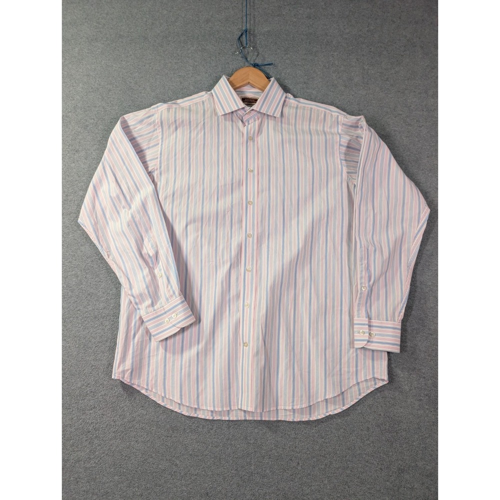 Andrew Carrington Italian Cotton Pink Blue Stripe Dress Shirt Mens L Normcore
